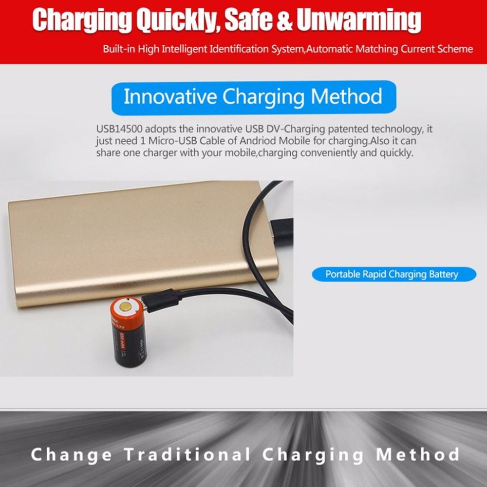 16340 650mAh 3.7V Micro USB Oplaadbare Li-ion Batterij Milieuvriendelijk Langdurig voor Zaklampen en Uitrusting