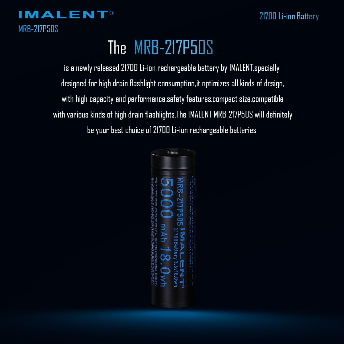 IMALENT MRB-217P50S 21700 5000 mAh 3.6V oplaadbare batterij