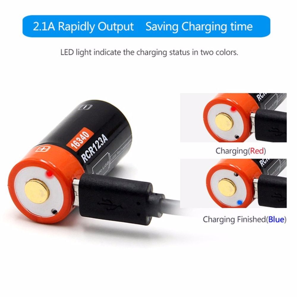 16340 650mAh 3.7V Micro USB Oplaadbare Li-ion Batterij Milieuvriendelijk Langdurig voor Zaklampen en Uitrusting
