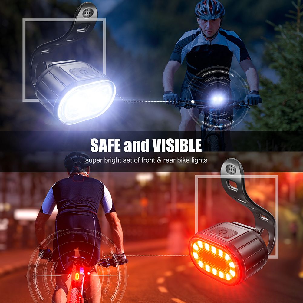 USB oplaadbare fietsverlichtingset waterdicht LED stadsfiets zichtbaarheid lichtgewicht voorlicht en rood achterlicht