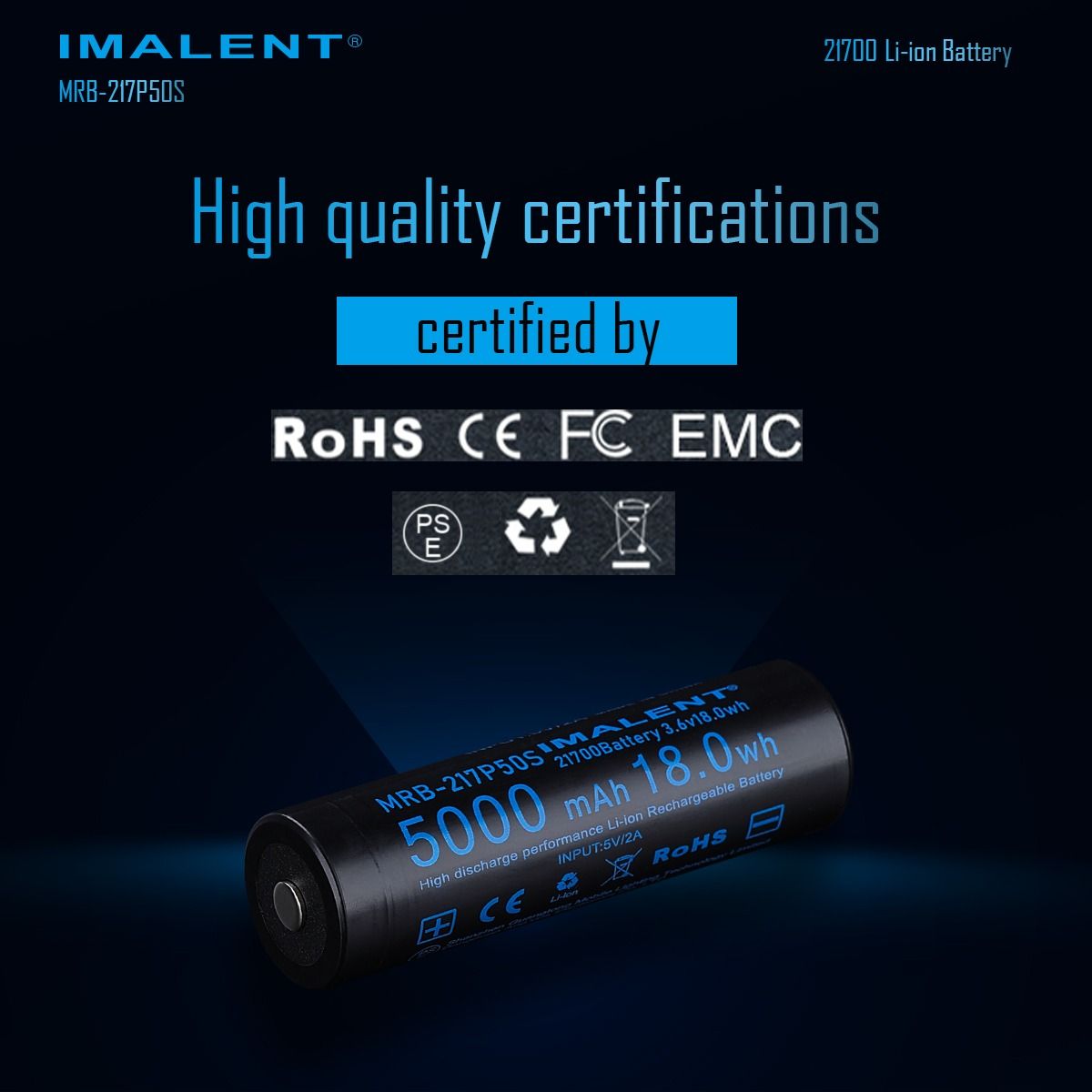 IMALENT MRB-217P50S 21700 5000 mAh 3.6V oplaadbare batterij