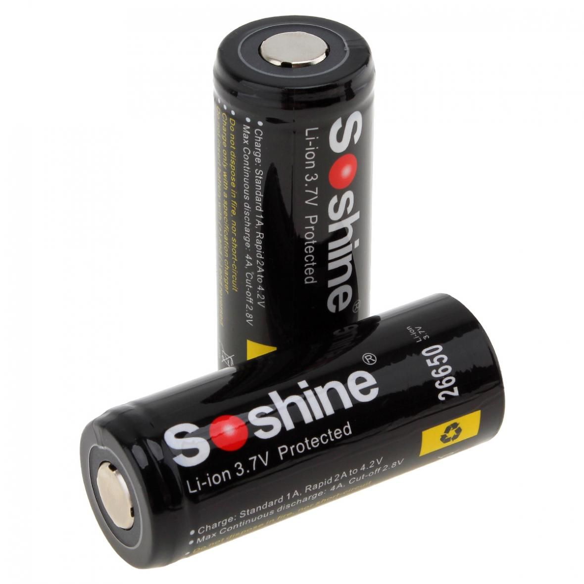 Soshine 26650 5500mAh Li-ion oplaadbare batterijen 2-pack voor zaklampen en gereedschap - langdurig gebruik