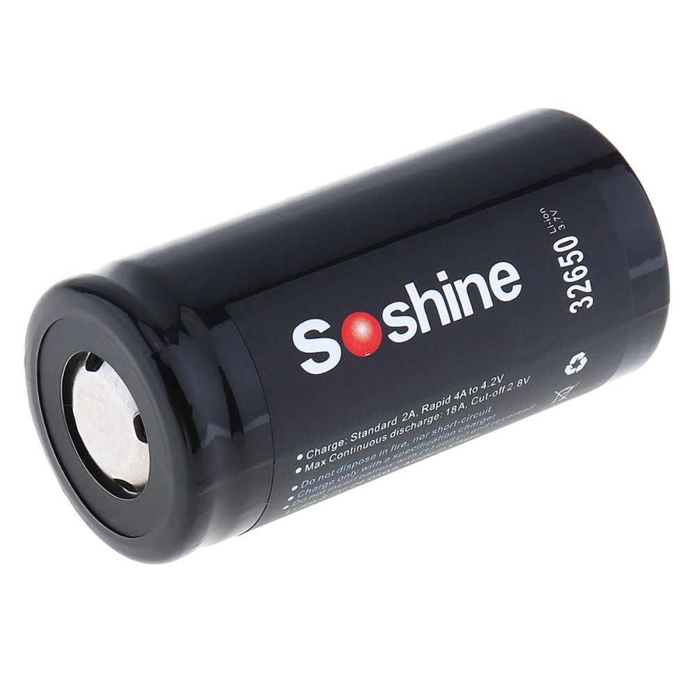 Soshine 6500mAh 3.7V 32650 Lithium-ion oplaadbare batterij met hoge energiedichtheid en lange levensduur voor gereedschap en gadgets.