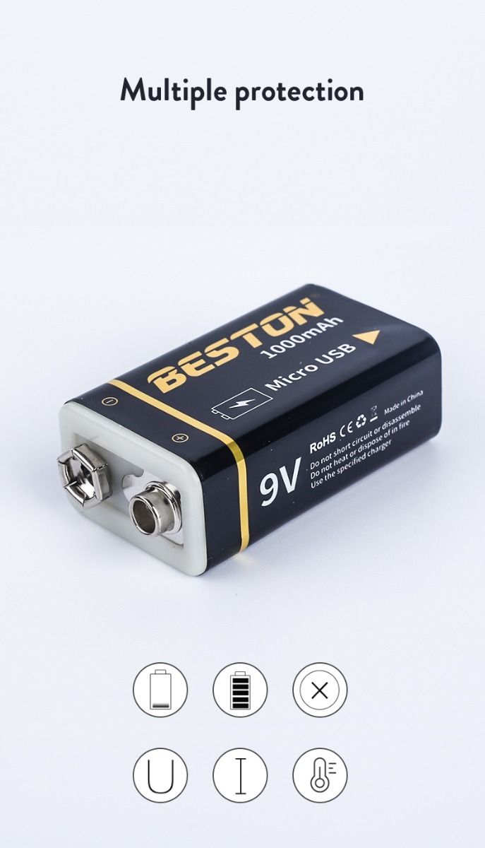 Beston 9V 1000mAh Micro USB oplaadbare batterij, milieuvriendelijke stroom voor RC-helikopter, microfoon en speelgoed