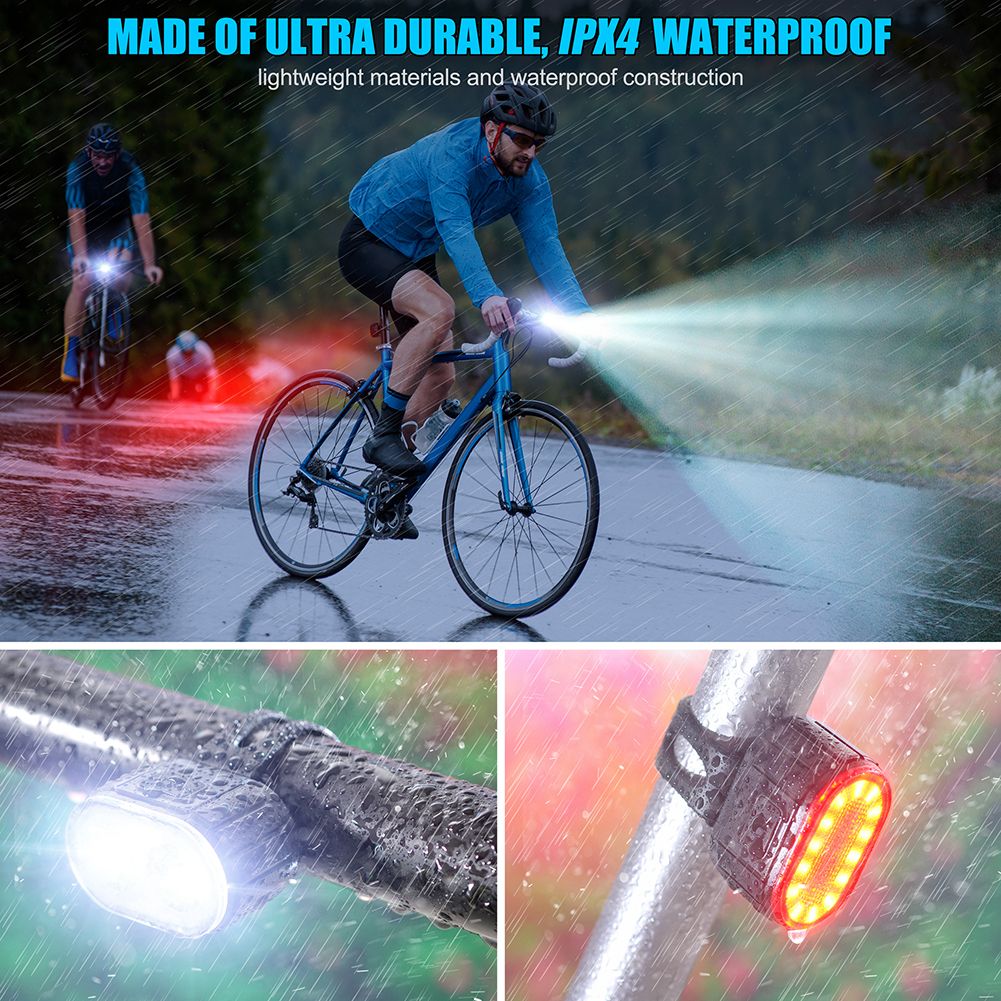 USB oplaadbare fietsverlichtingset waterdicht LED stadsfiets zichtbaarheid lichtgewicht voorlicht en rood achterlicht