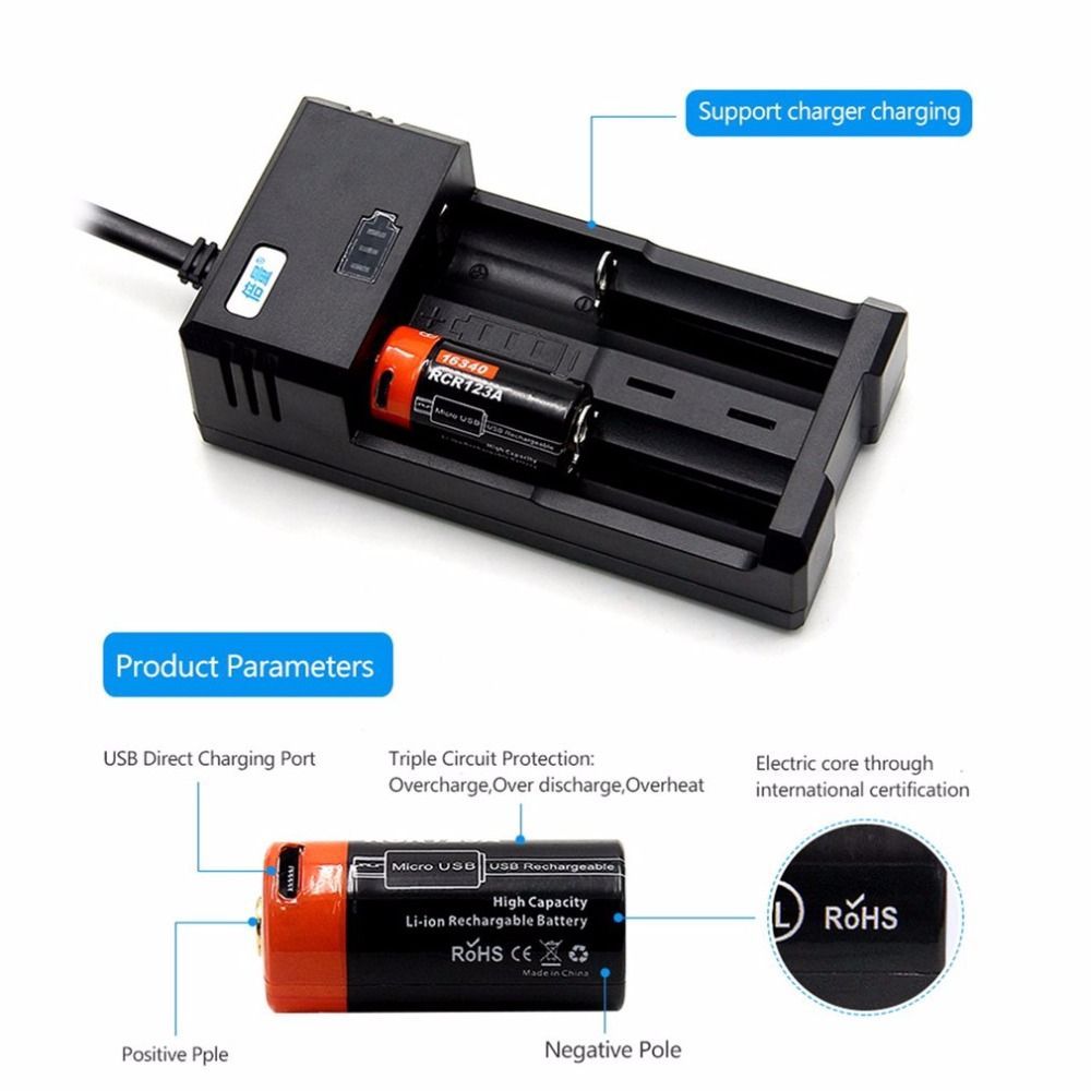 16340 650mAh 3.7V Micro USB Oplaadbare Li-ion Batterij Milieuvriendelijk Langdurig voor Zaklampen en Uitrusting