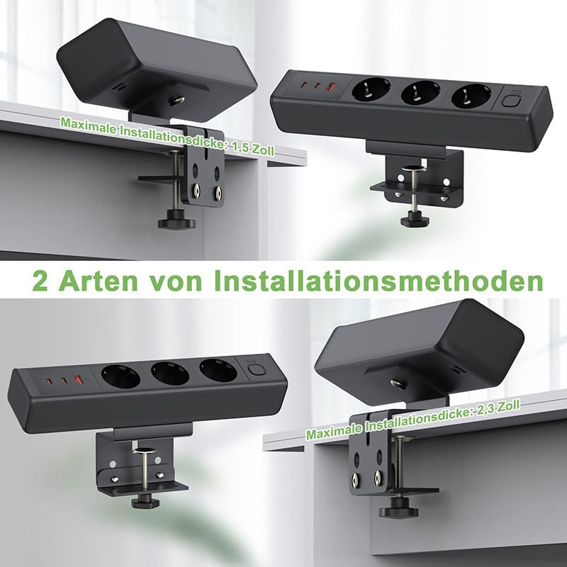 Stroomstrip met bureauklem, totaal snellaadstation met 18/65W USB-snellaad, Europees standaard stopcontact, overbelastingsbeveiligingsschakelaar, bureaustopcontact, EU-voeding voor kantoormeubilair.