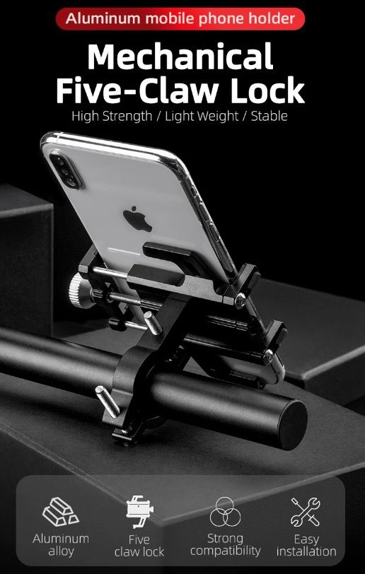 ROCKBROS Telefoonhouder Motorfiets Elektrische Fiets CNC Aluminium Beugel Vijf Klauwen Veilig Duurzaam Design