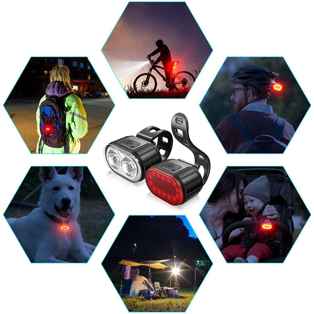 USB oplaadbare fietsverlichtingset waterdicht LED stadsfiets zichtbaarheid lichtgewicht voorlicht en rood achterlicht