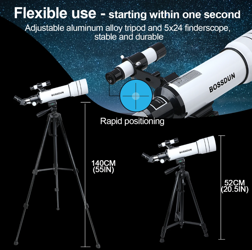 Bossdun 333X Professionele Astronomische Telescoop voor Kinderen Grote Objectieflens voor Maanobservatie en Sterrenkijken