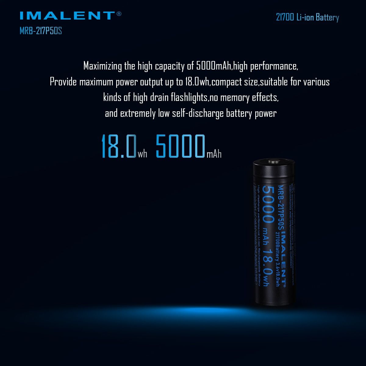 IMALENT MRB-217P50S 21700 5000 mAh 3.6V oplaadbare batterij