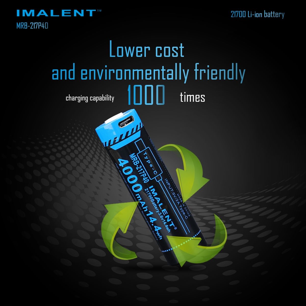 IMALENT MRB-217P40 21700 Accu 4000mAh Type-C Oplaadbaar Hoge Capaciteit voor Zaklampen en Gadgets