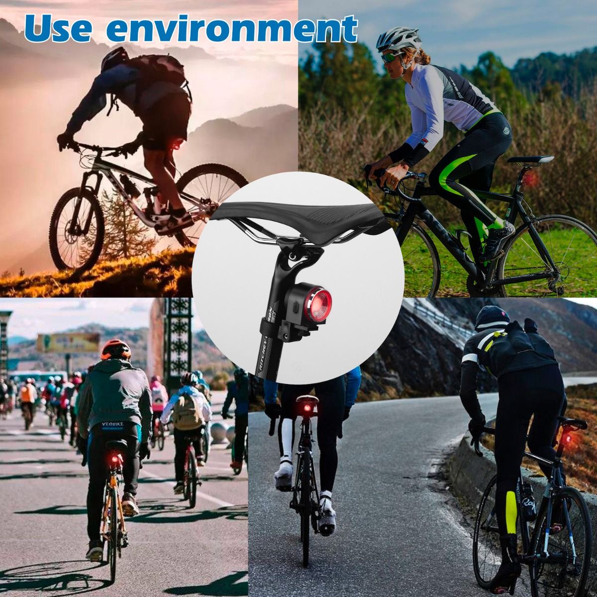 ANTUSI A8 Racefiets Antidiefstal Alarmslot Achterlicht Fietsveiligheid met Automatische Rem en Draadloze Bel