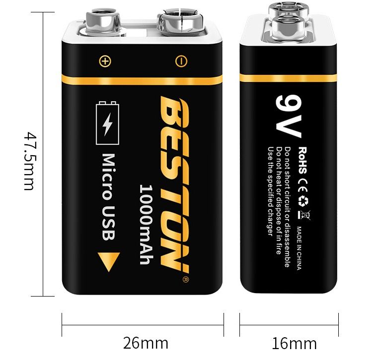 Beston 9V 1000mAh Micro USB oplaadbare batterij, milieuvriendelijke stroom voor RC-helikopter, microfoon en speelgoed