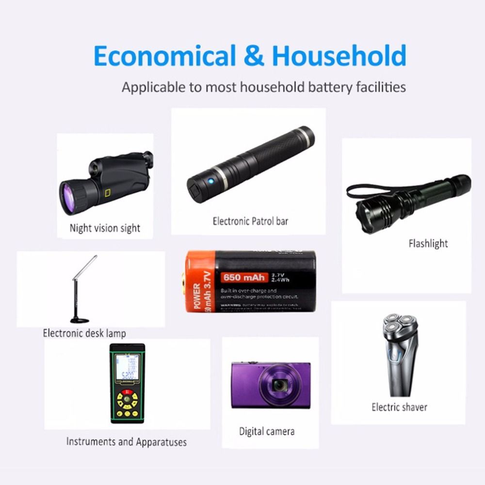 16340 650mAh 3.7V Micro USB Oplaadbare Li-ion Batterij Milieuvriendelijk Langdurig voor Zaklampen en Uitrusting
