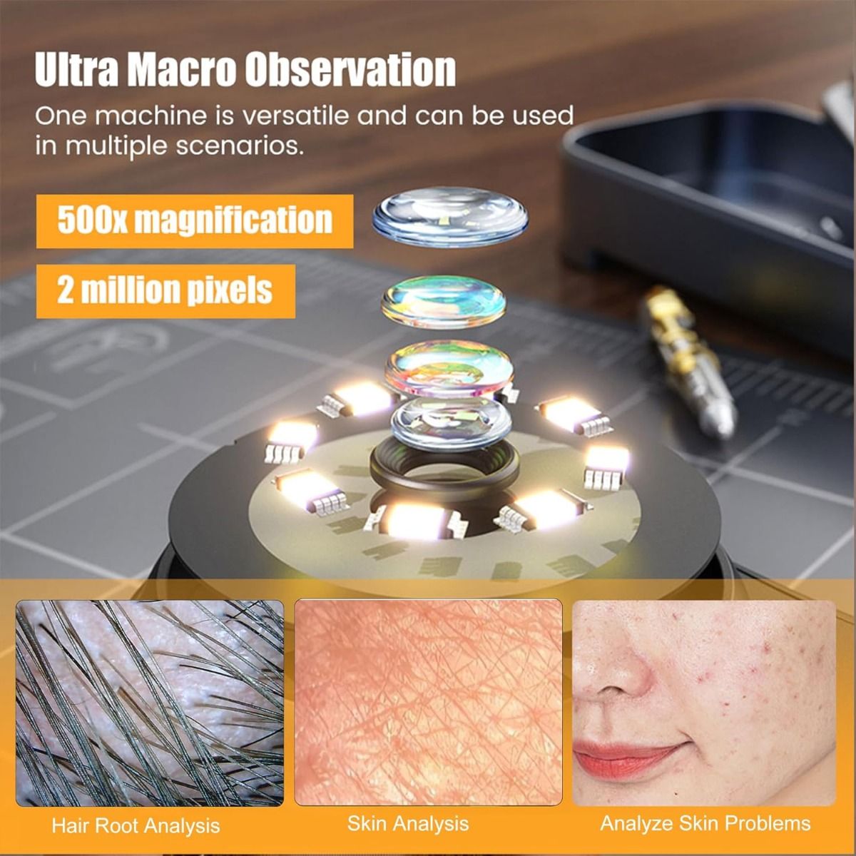 Digitale microscoop 500x vergroting 2MP loep elektronica reparatie video munten microscoop handheld dermatoscoop huidanalysemachine