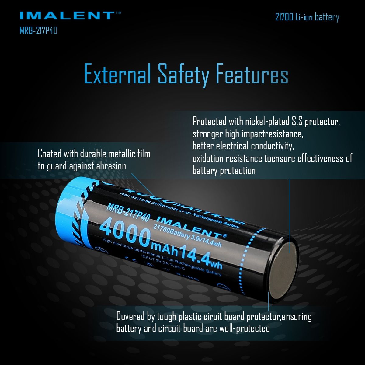 IMALENT MRB-217P40 21700 Accu 4000mAh Type-C Oplaadbaar Hoge Capaciteit voor Zaklampen en Gadgets