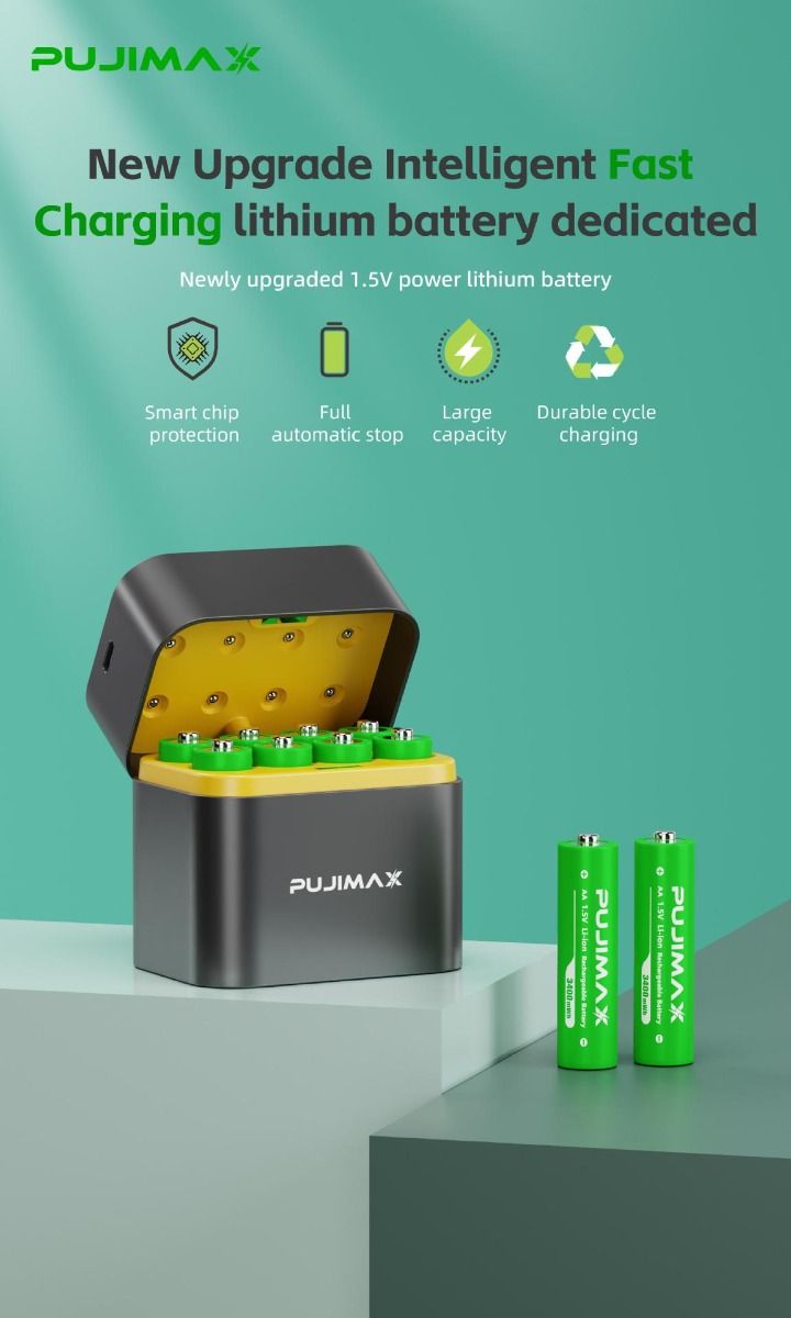 8-vaks oplader met slimme flip-top compartiment en Type-C poort voor efficiënt opladen van AA lithiumbatterijen