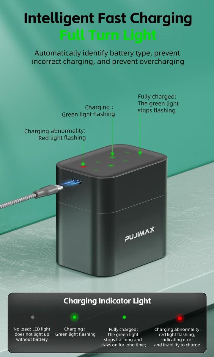 8-vaks oplader met slimme flip-top compartiment en Type-C poort voor efficiënt opladen van AA lithiumbatterijen