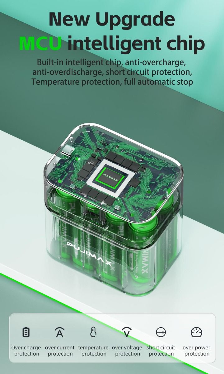 8-vaks oplader met slimme flip-top compartiment en Type-C poort voor efficiënt opladen van AA lithiumbatterijen