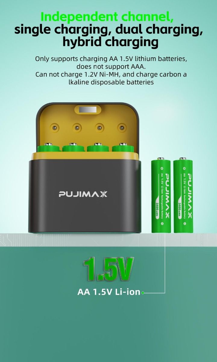 8-vaks oplader met slimme flip-top compartiment en Type-C poort voor efficiënt opladen van AA lithiumbatterijen