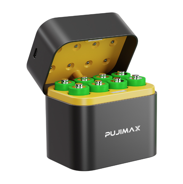 8-vaks oplader met slimme flip-top compartiment en Type-C poort voor efficiënt opladen van AA lithiumbatterijen