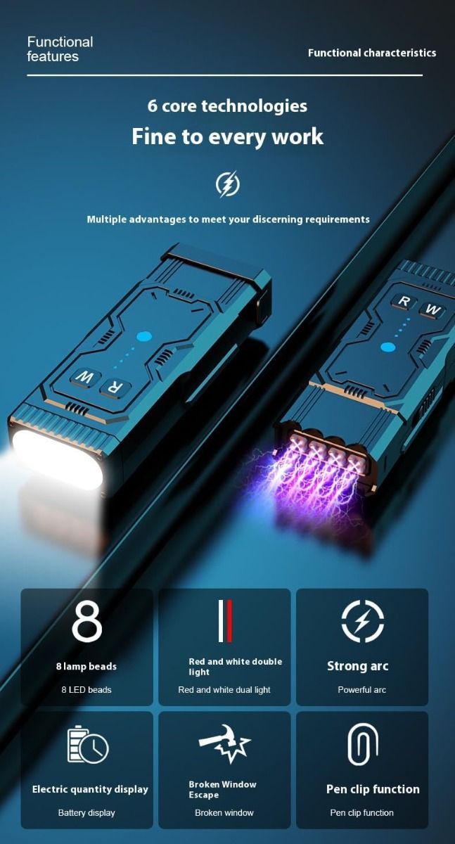 Multifunctionele oplaadbare zelfverdedigings-LED-zaklamp met booglasser en verborgen cameradetectoren, draagbare zelfbeschermende tactische zaklamp
