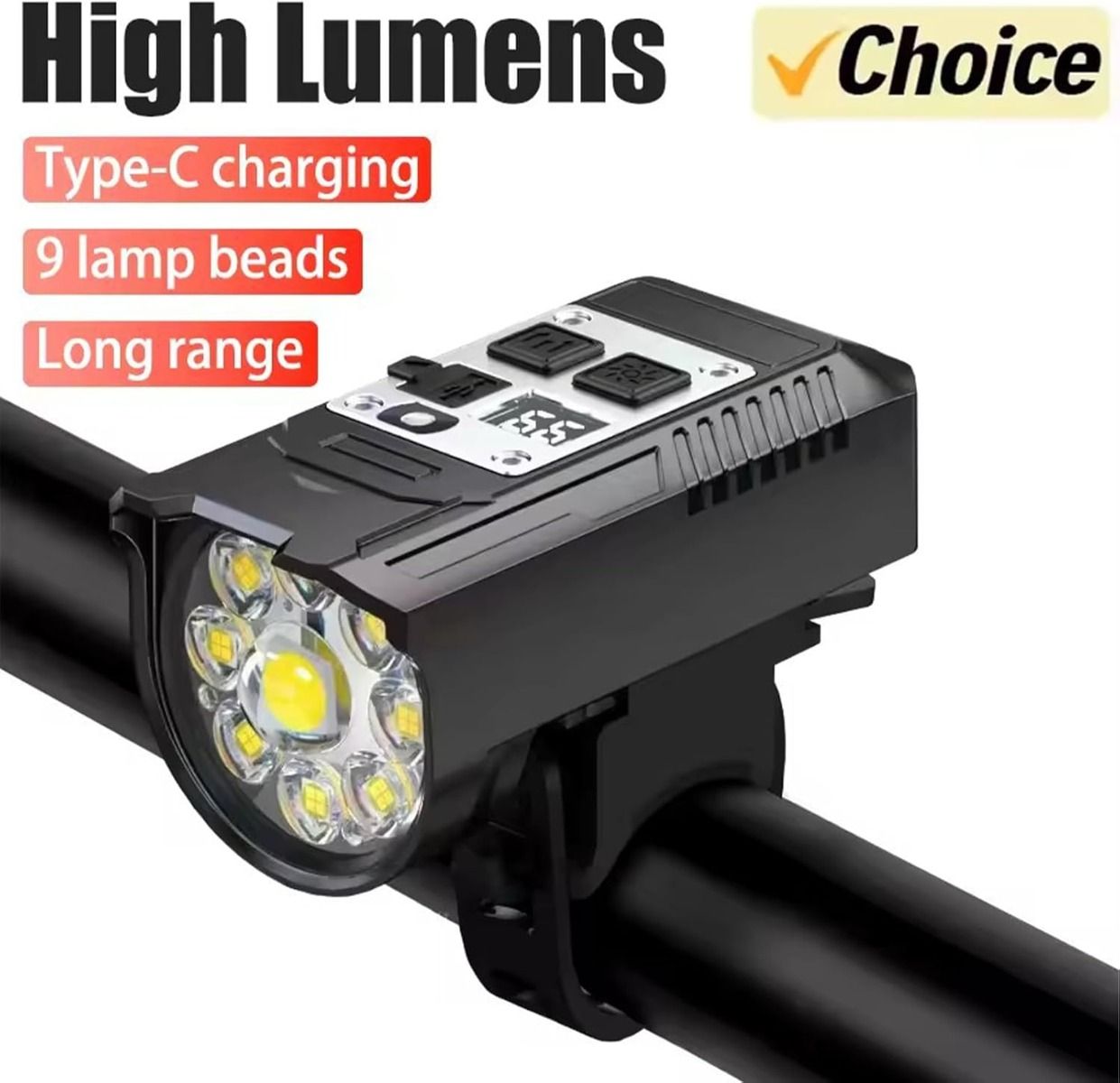 Fietskoplamp 9 LED Fiets voorlicht Type-C Oplaadbare Fietslamp Waterdicht Fietsverlichting