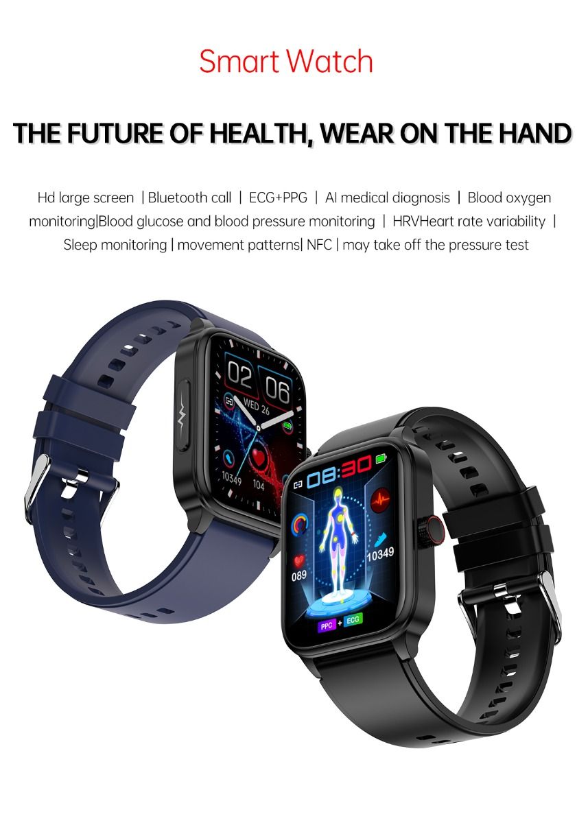 ET540 Smartwatch: ECG, Bloedglucose & Temperatuur! Fitness Tracker met Bloeddruk, Hartslag & Bluetooth Bellen