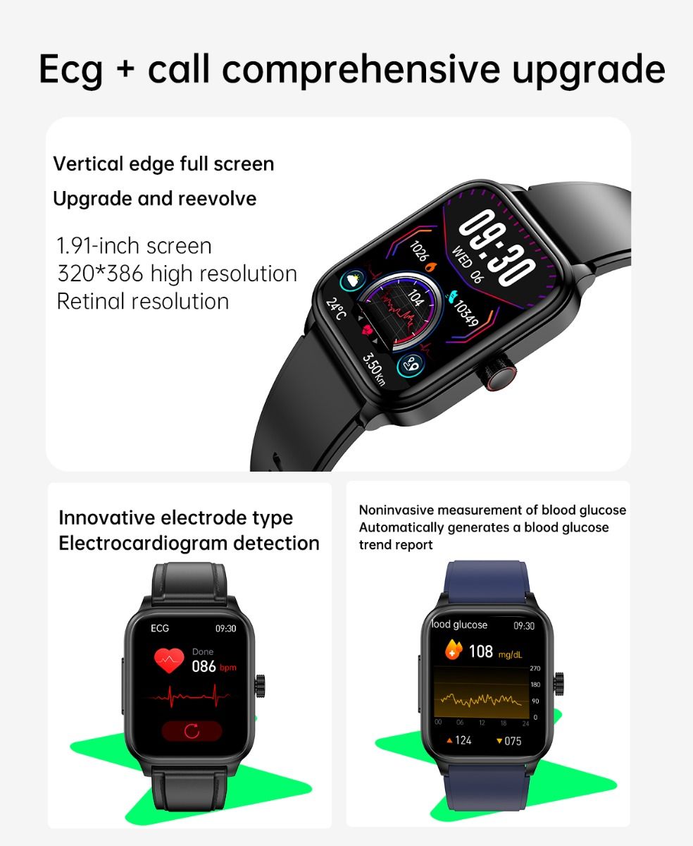 ET540 Smartwatch: ECG, Bloedglucose & Temperatuur! Fitness Tracker met Bloeddruk, Hartslag & Bluetooth Bellen