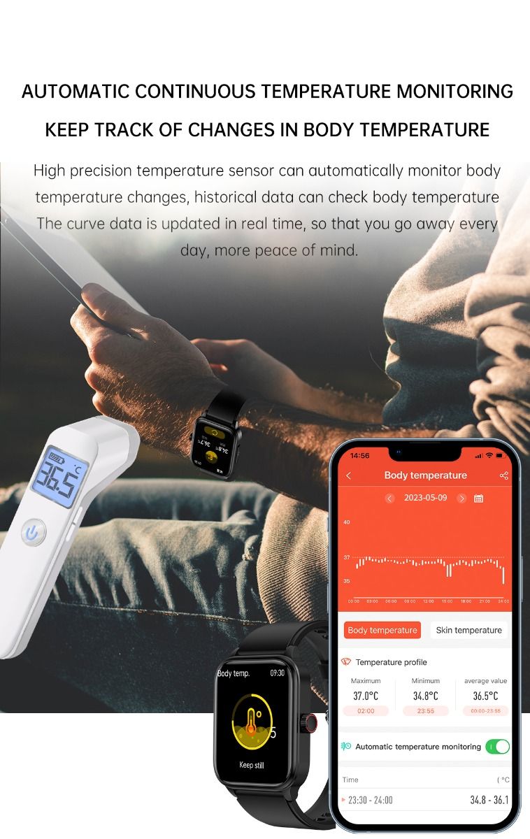 ET540 Smartwatch: ECG, Bloedglucose & Temperatuur! Fitness Tracker met Bloeddruk, Hartslag & Bluetooth Bellen