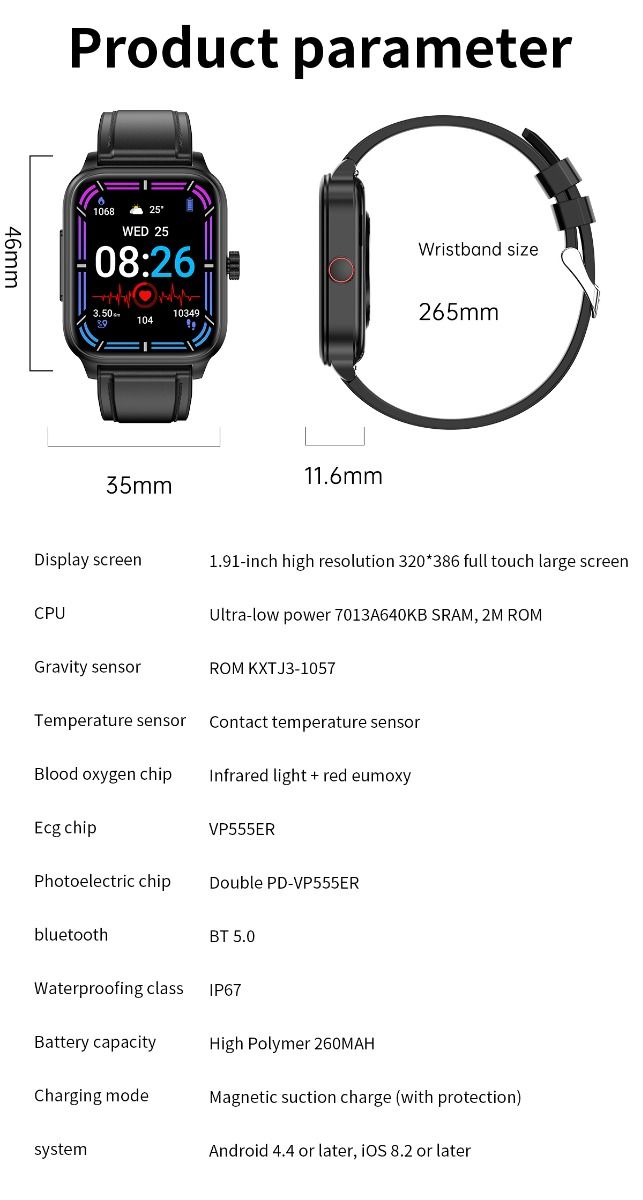 ET540 Smartwatch: ECG, Bloedglucose & Temperatuur! Fitness Tracker met Bloeddruk, Hartslag & Bluetooth Bellen