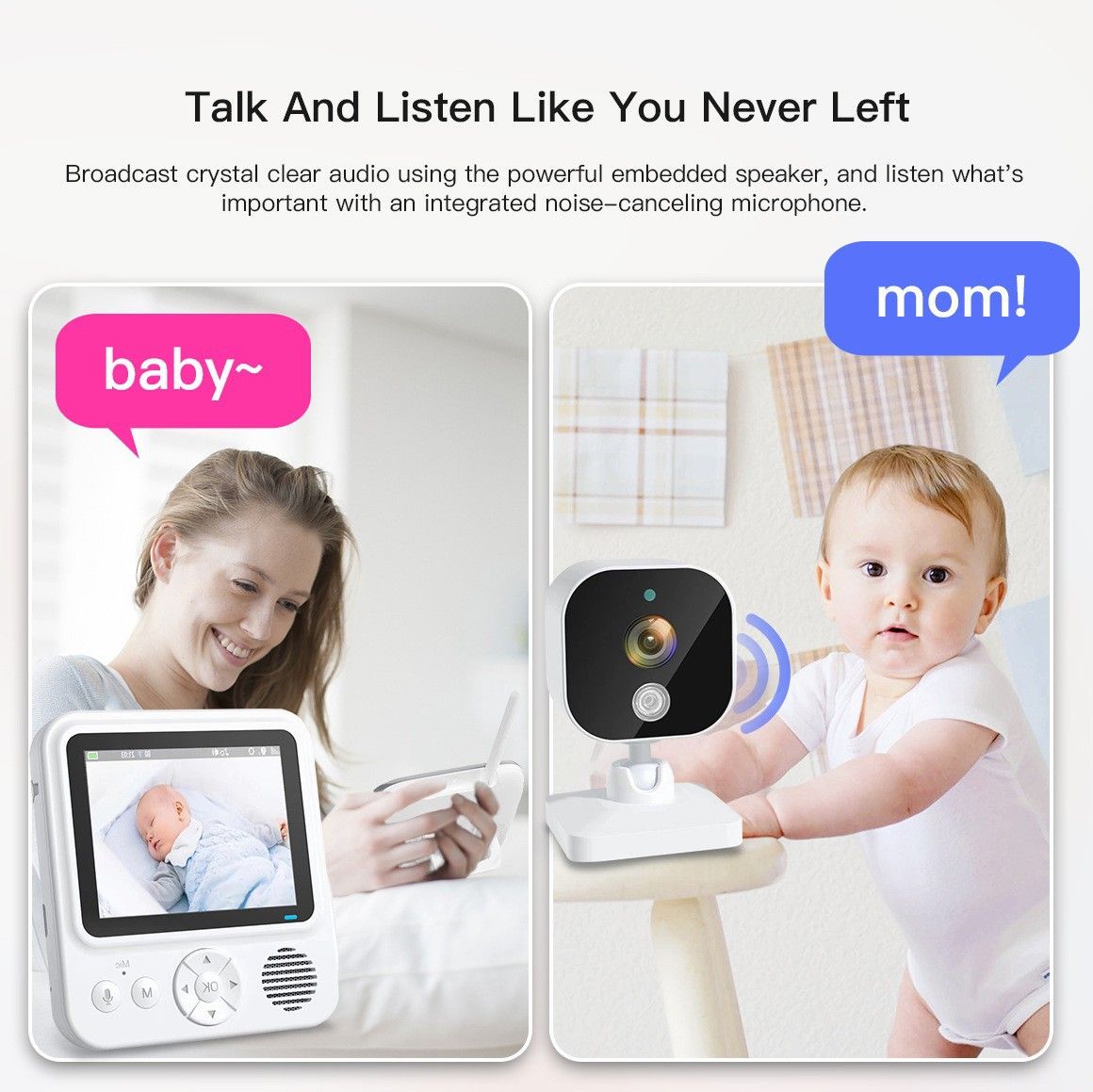 Ervaar gemoedsrust met de AMB900 2.8 inch videobabymonitor met 720P HD nachtzicht en tweerichtingsintercom.