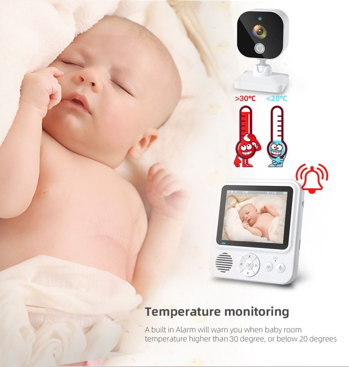 Ervaar gemoedsrust met de AMB900 2.8 inch videobabymonitor met 720P HD nachtzicht en tweerichtingsintercom.