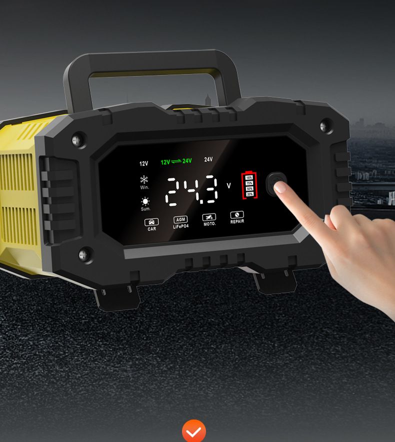 FOXSUR Draagbare autobatterijlader 12V 24V Veelzijdige lader voor AGM, LiFePO4, loodzuur, motorfiets en vrachtwagen