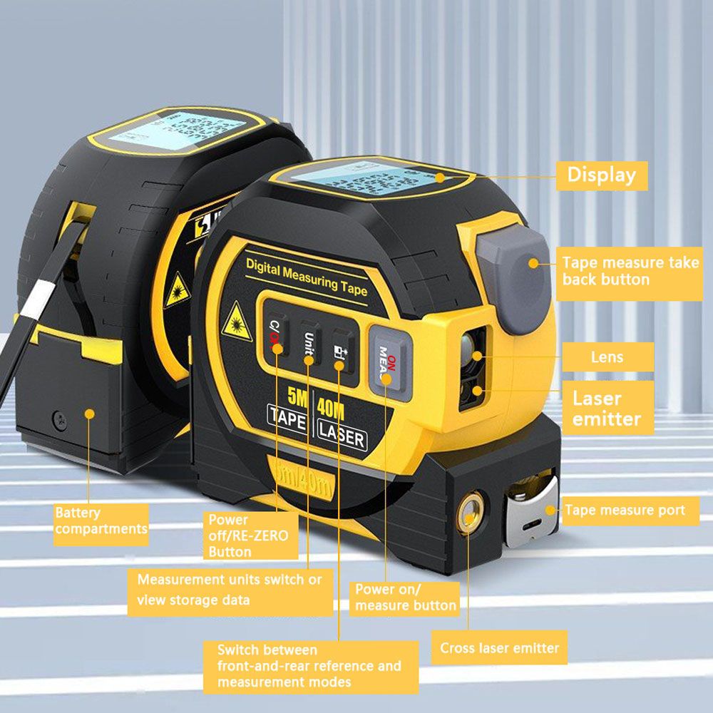 3 in 1 Laser Afstandsmeter Meetlint met LCD-scherm met Achtergrondverlichting voor Architecten Gereedschap voor Huisverbetering