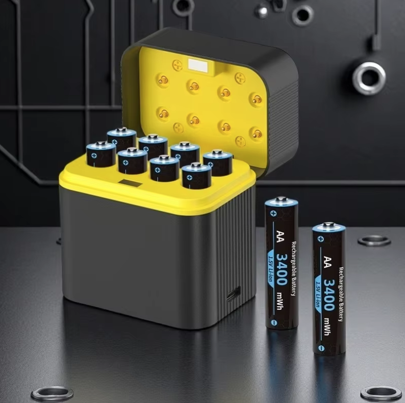Oplaadbare AA Lithium-batterijen met oplader, 8 stuks 1,5V 3000mWh, oplaadbare AA-batterij, langdurige Lithium-ion AA-batterij met oplaadbare opbergdoos