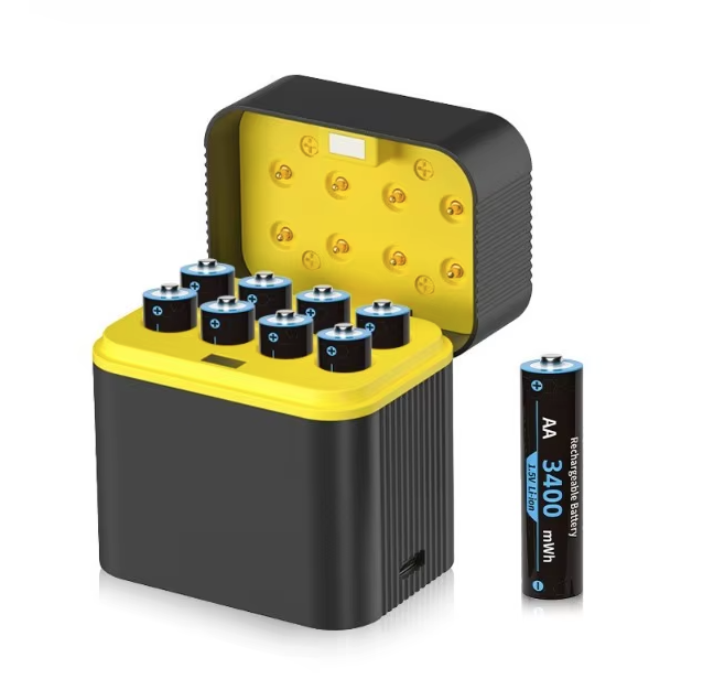 Oplaadbare AA Lithium-batterijen met oplader, 8 stuks 1,5V 3000mWh, oplaadbare AA-batterij, langdurige Lithium-ion AA-batterij met oplaadbare opbergdoos
