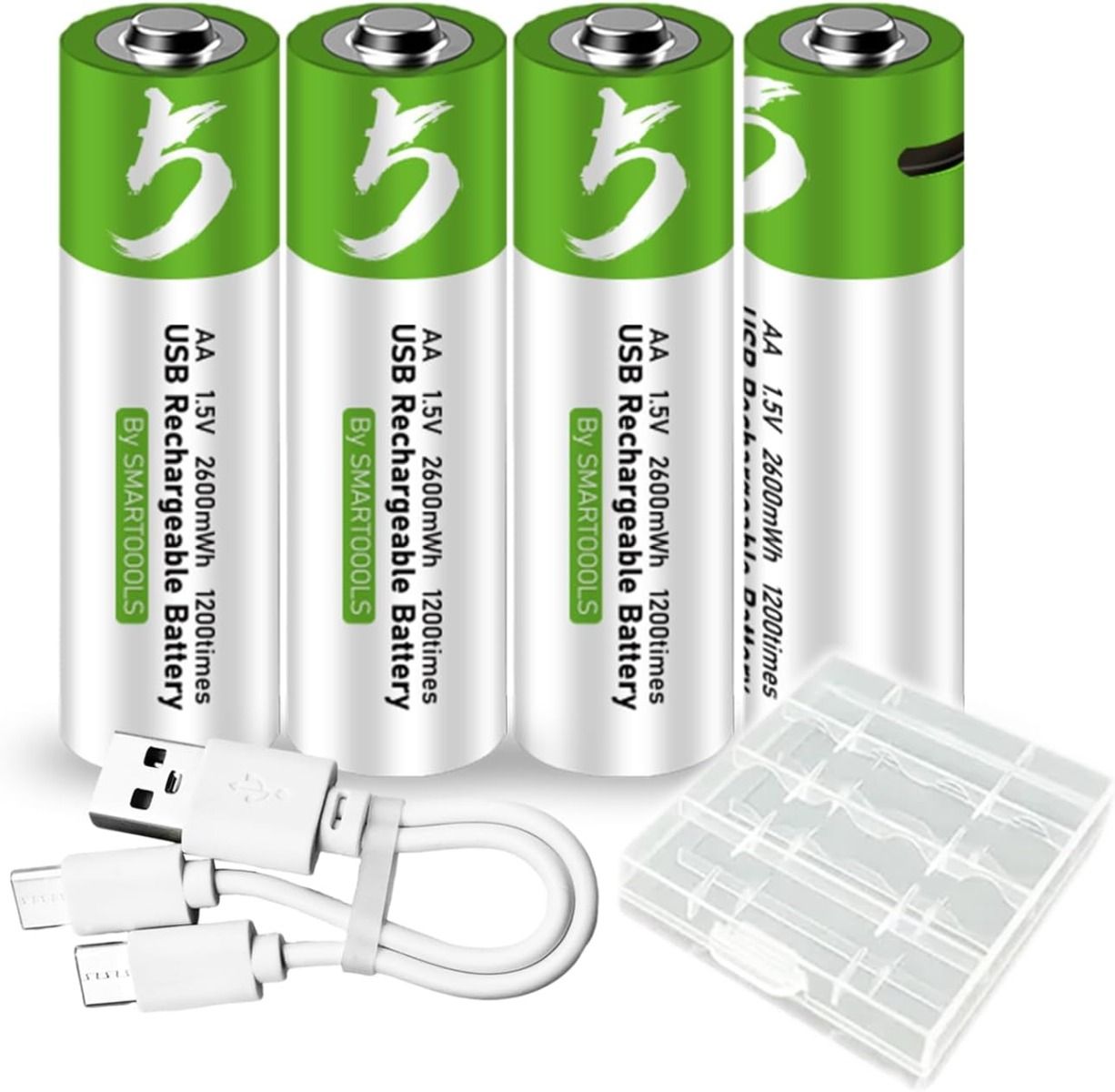 4 stuks AA-batterijen, oplaadbare AA-batterij met USB/Type-C