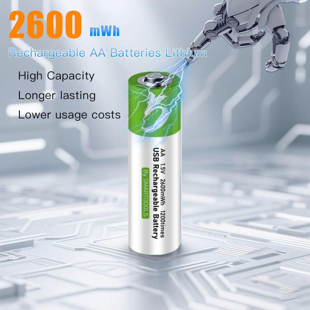 4 stuks AA-batterijen, oplaadbare AA-batterij met USB/Type-C
