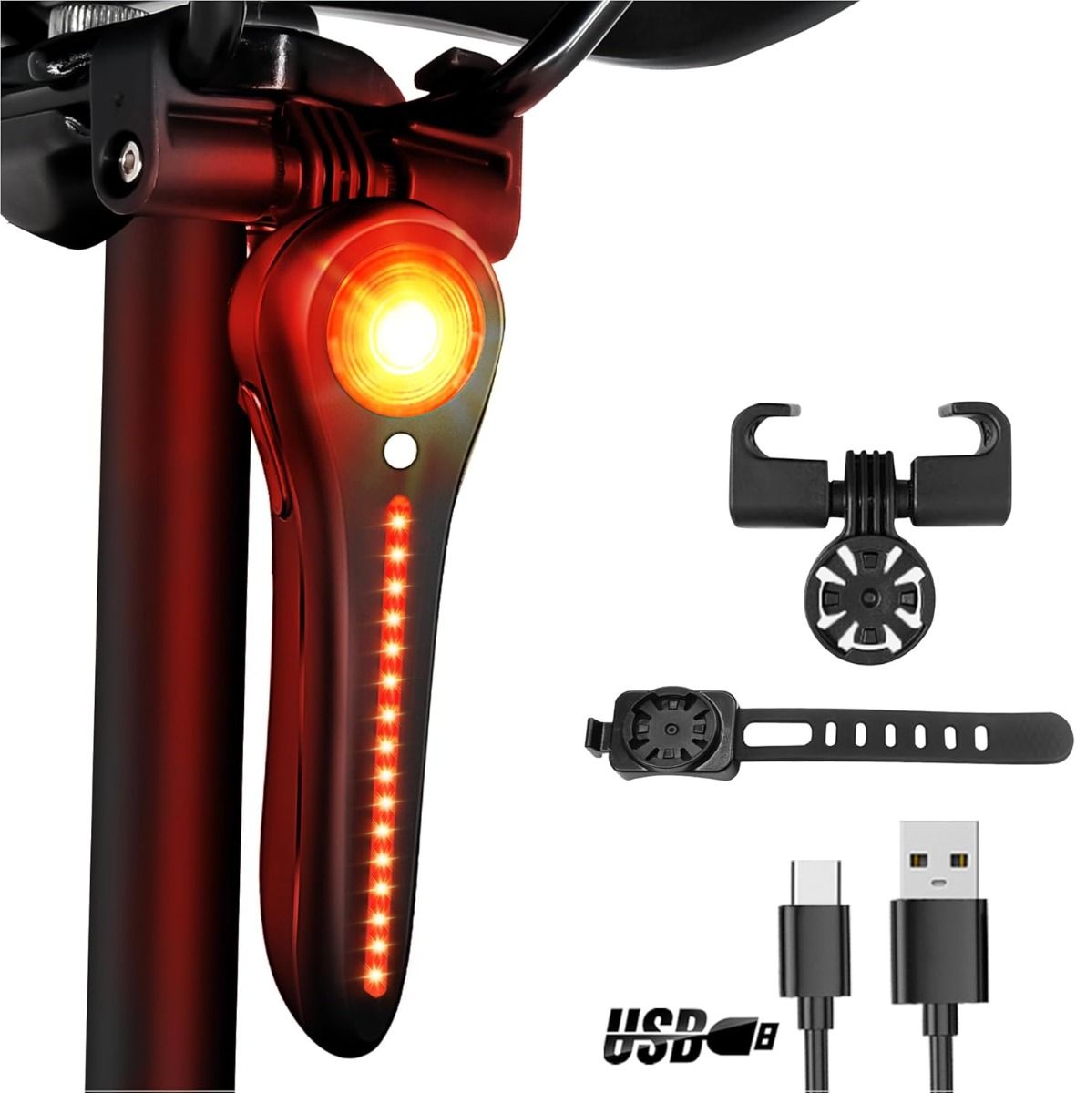 Smart USB-C oplaadbaar fiets achterlicht, super helder achterlicht voor weg- en mountainbikes