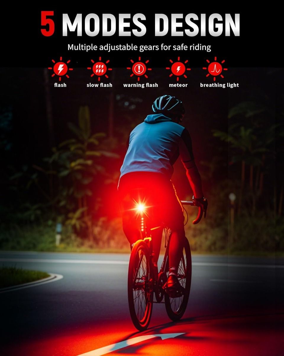 Smart USB-C oplaadbaar fiets achterlicht, super helder achterlicht voor weg- en mountainbikes