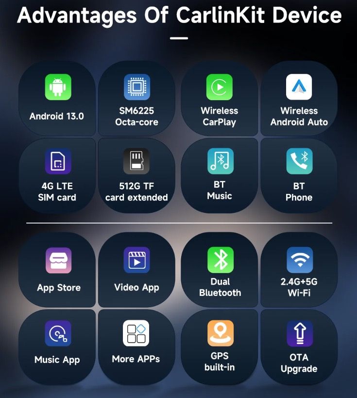 CarlinKit Smart TV Box met Android 13 Bedraad naar Draadloze CarPlay Ai Box YouTube Netflix Qualcomm 8-Cores