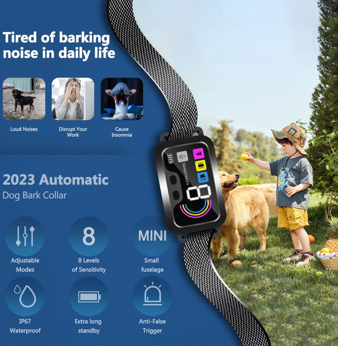 Slimme Automatische Anti-Blafhalsband Waterdichte Halsband Oplaadbare Blaftopper Humane Blaftcontrole voor Honden