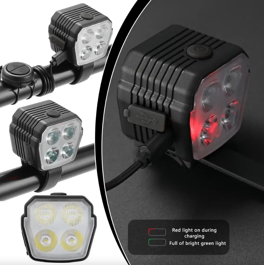 Fietskoplamp Hoorn 2-in-1 MTB Fiets Dim- en Grootlicht 2/4 Lamp Kralendraad Bediening Bel Hoorn Fietsaccessoires