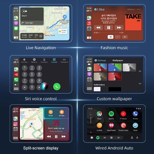 CarlinKit USB CarPlay-dongle voor draadloze verbinding met Android Auto, eenvoudige installatie, handsfree bellen en muziek.