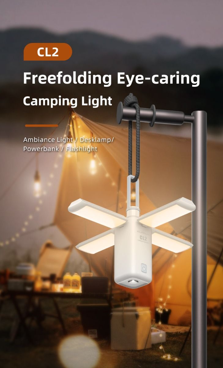 Klarus CL2 750 Lumen Vrij Vouwbaar Oogverzorgend Campinglamp 7 Lichtmodi Verstelbare Hoek voor Binnen Buiten