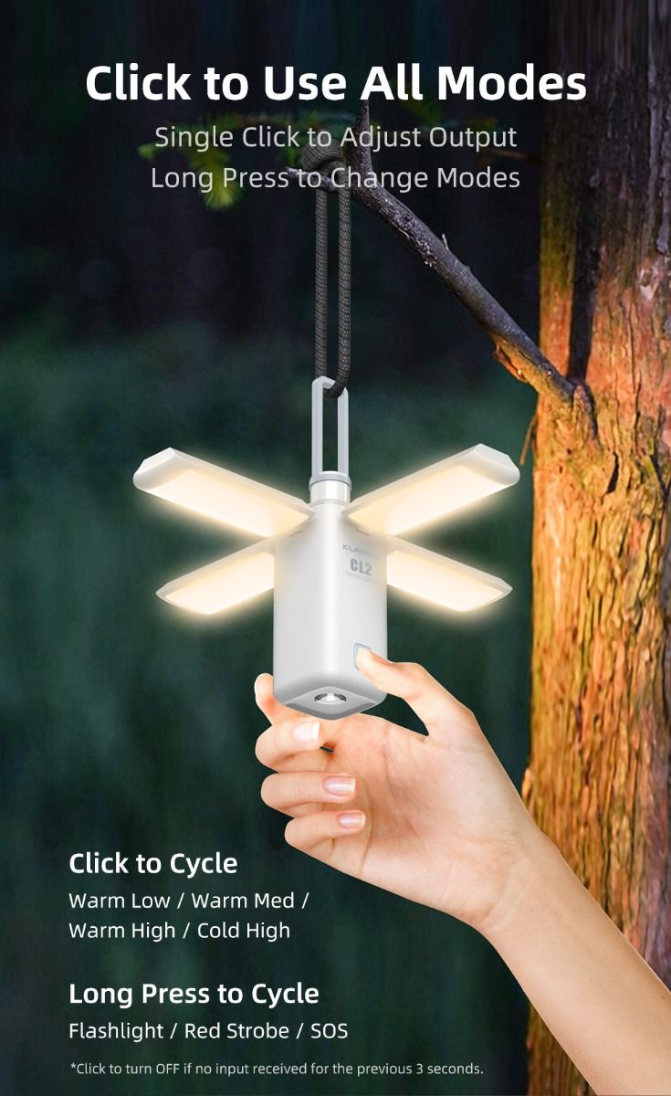 Klarus CL2 750 Lumen Vrij Vouwbaar Oogverzorgend Campinglamp 7 Lichtmodi Verstelbare Hoek voor Binnen Buiten