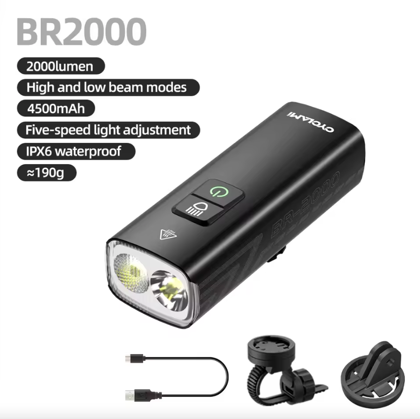 CYCLAMI Fietskoplamp BR2000 Fietsvoorlicht Type-C MTB Weg Highlight Lamp Stuur Fietsverlichting