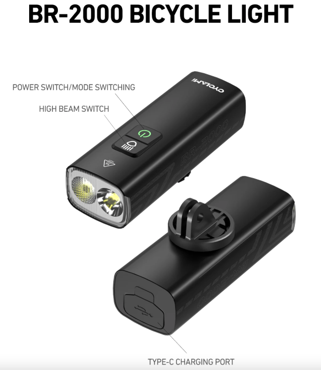 CYCLAMI Fietskoplamp BR2000 Fietsvoorlicht Type-C MTB Weg Highlight Lamp Stuur Fietsverlichting